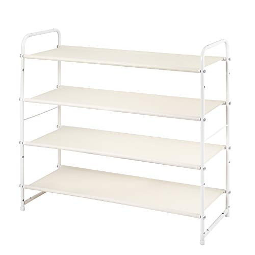 Simple Trending 4 Tier Stackable Shoe Rack, Expandable & Adjustable Fabric Shoe Shelf Storage Organizer, White | Amazon (US)