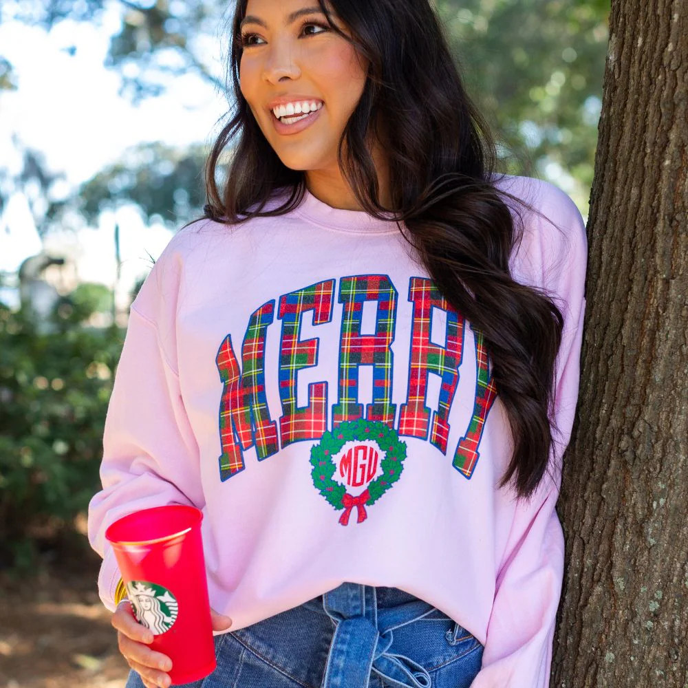 Monogrammed 'Merry Plaidmas' Crewneck Sweatshirt | United Monograms