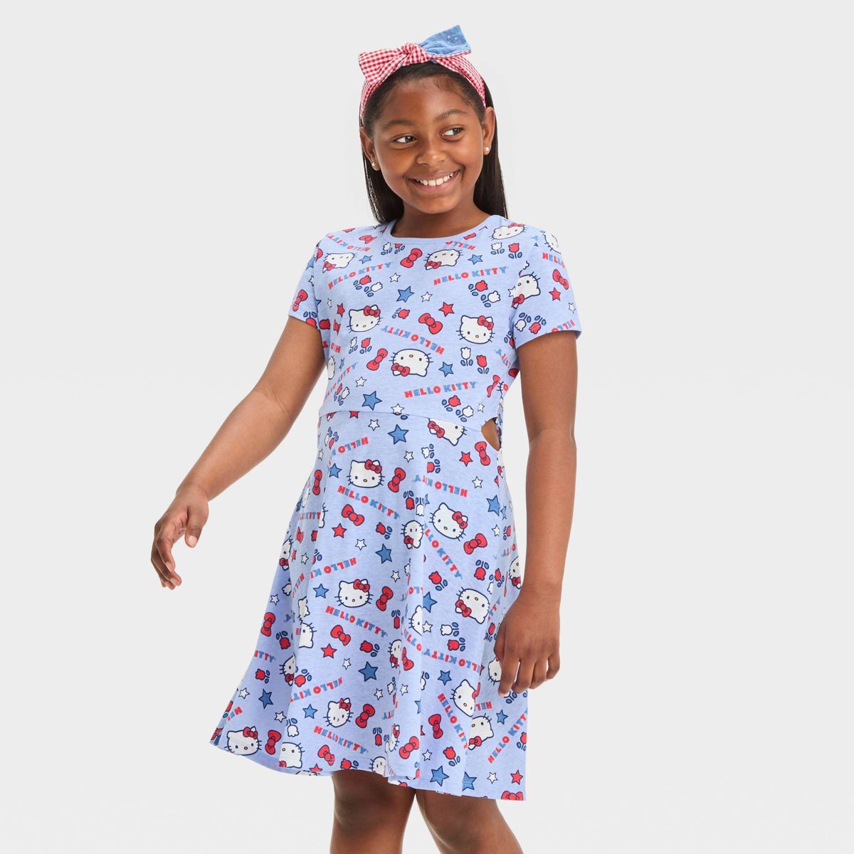 Girls' Hello Kitty Jersey Dress with Side Cutout - Light Blue | Target
