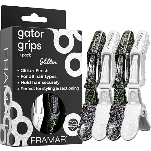 FRAMAR Glitter Hair Clip Set - Alligator Clips For Hair Styling, Hair Styling Clips Sectioning, Glitter Hair Clips For Women Styling, Salon Hair Clips – Firm Hold Without Slipping – 4 Pack | Amazon (US)