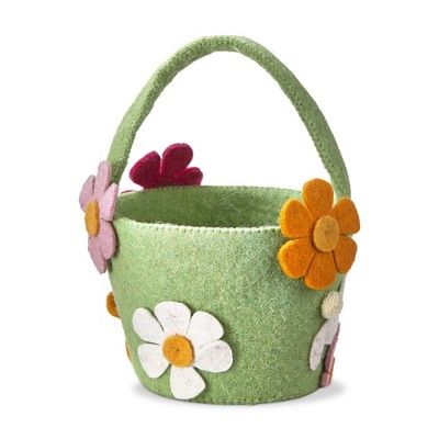 TAG Easter Felt Bunny and Flowers Easter Basket Green, 7L x 8W x 10H Inches | Target