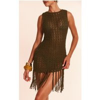 Olive Crochet Boat Neck Tassel Mini Dress | PrettyLittleThing US