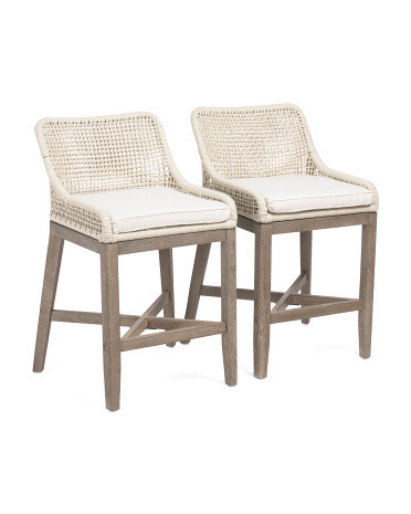 Set Of 2 22x37.5 Grid Weave Rope Counter Stools | TJ Maxx