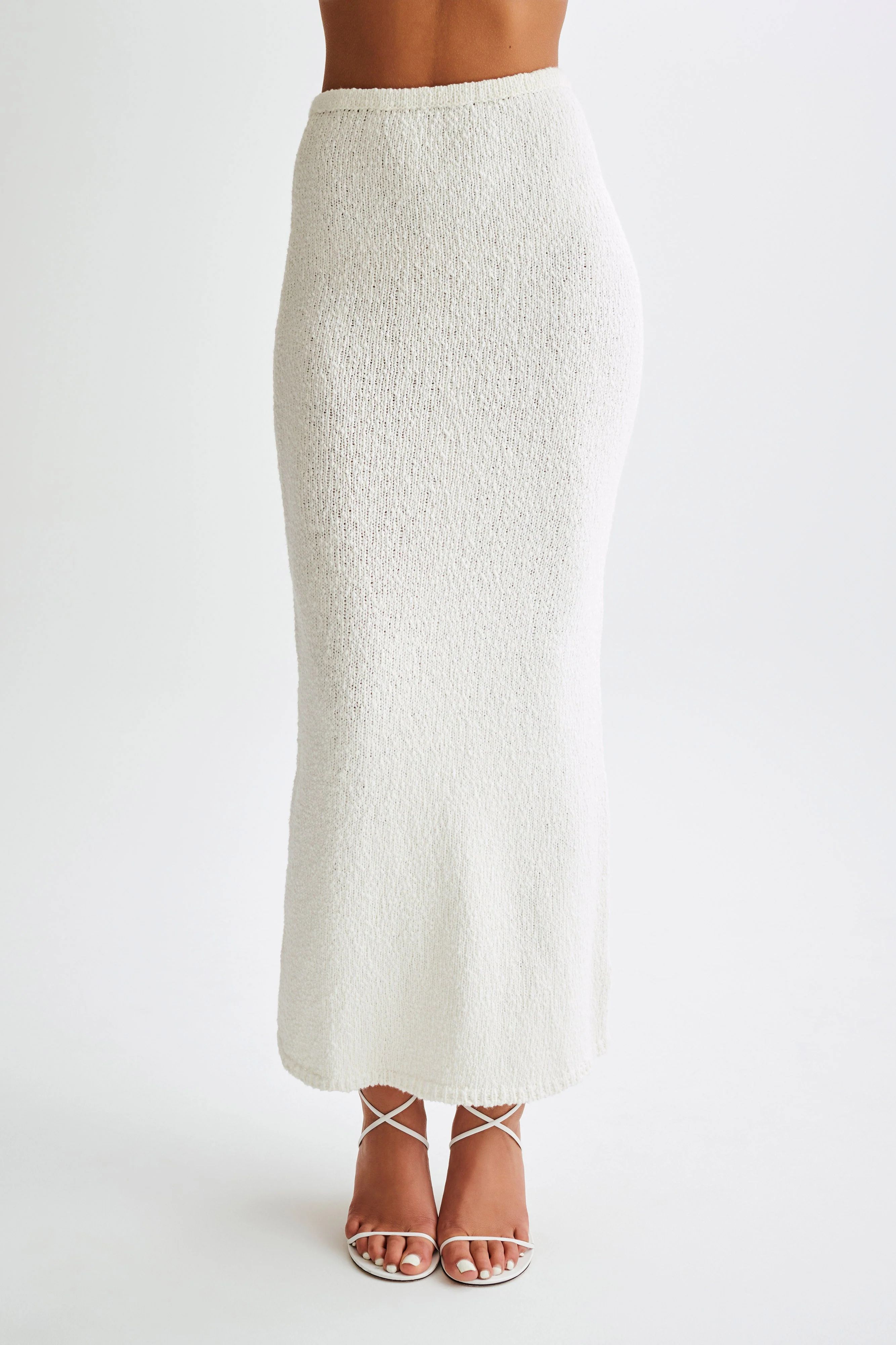 Moira Boucle Maxi Skirt - White | MESHKI US