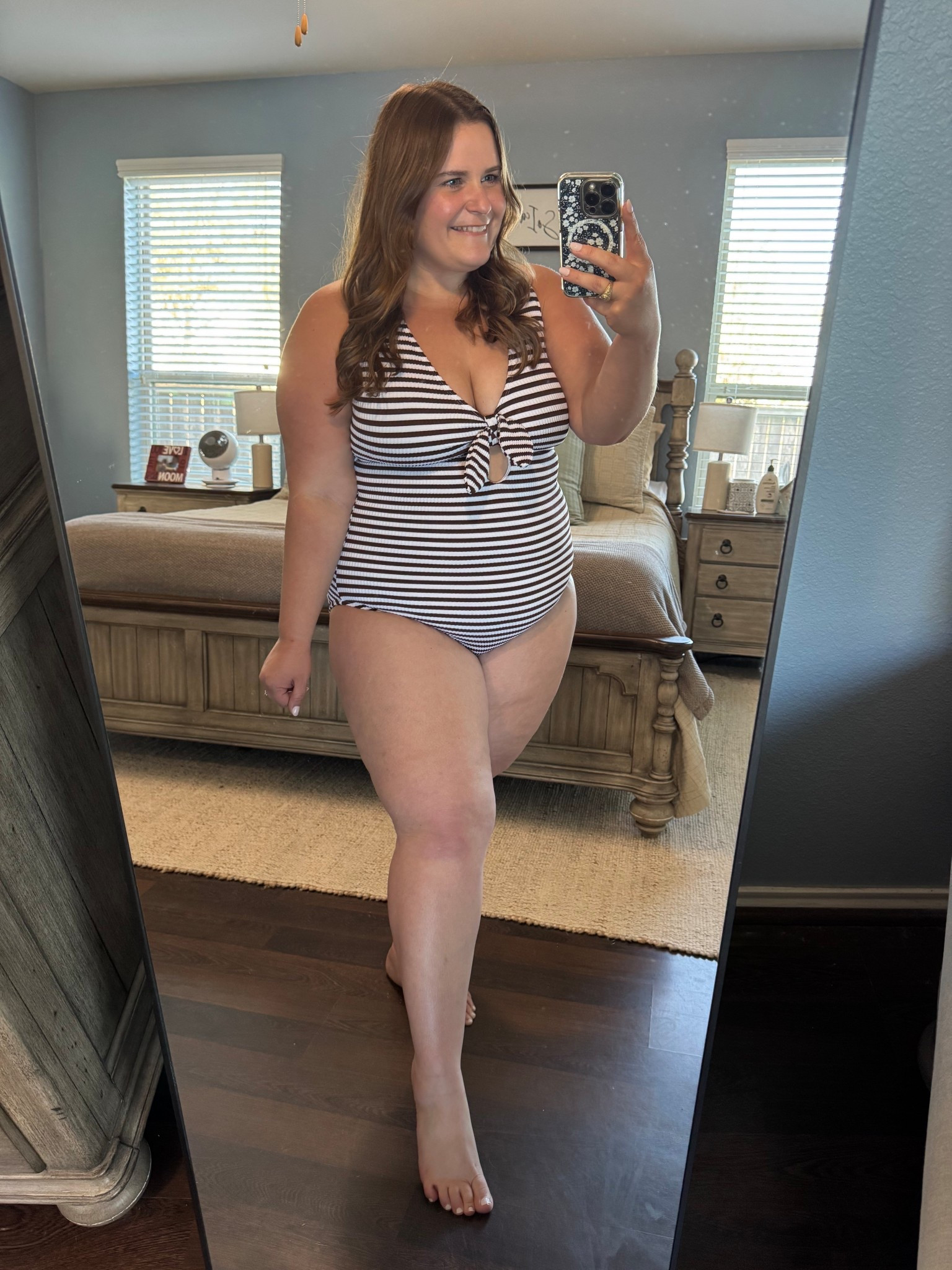 Wearing an xxl in this Walmart brown and white strip one piece swim suit. I’m 5’1 and a size 16. 

#LTKPlusSize #LTKootd #LTKMidsize
