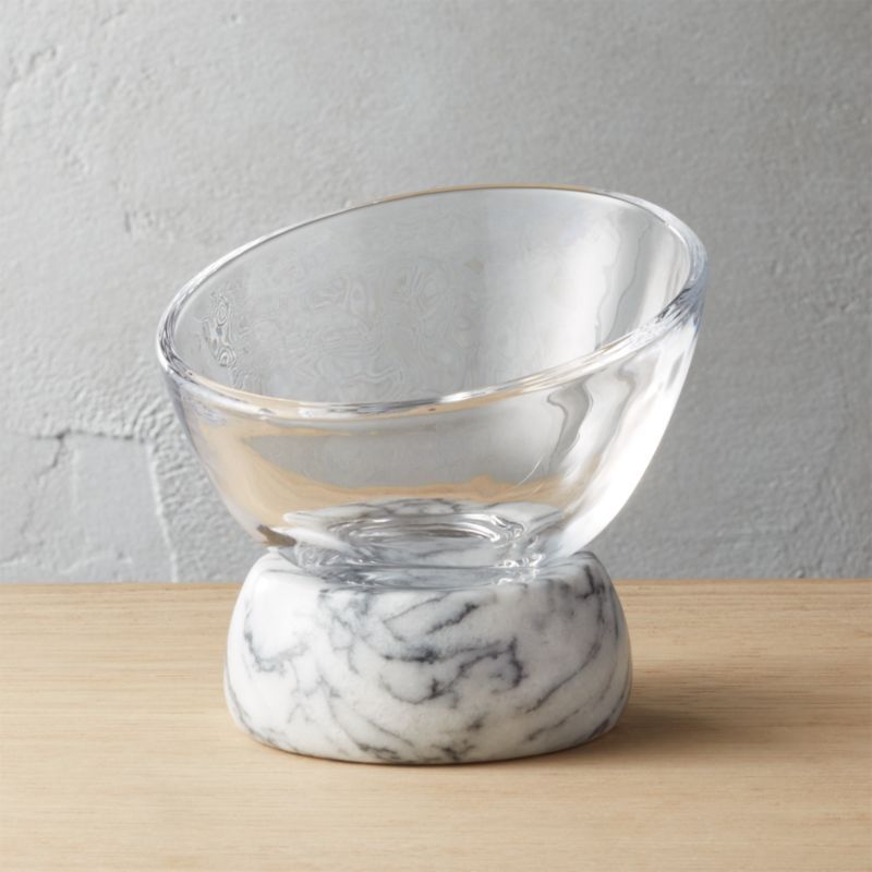 Askew Modern Glass Serving Bowl with Marble Base Small + Reviews | CB2 | CB2