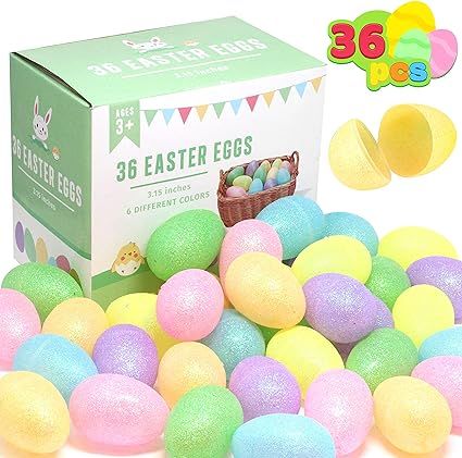 JOYIN 36 Pcs 3.15" Glittering Colorful Assortment Fillable Easter Egg Shell for Easter Egg Hunt, ... | Amazon (US)