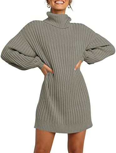 LILLUSORY Women's Oversized Turtleneck Chunky Knit Sweater Loose Fit Ribbed Tunic Mini Sweater Dress | Amazon (US)