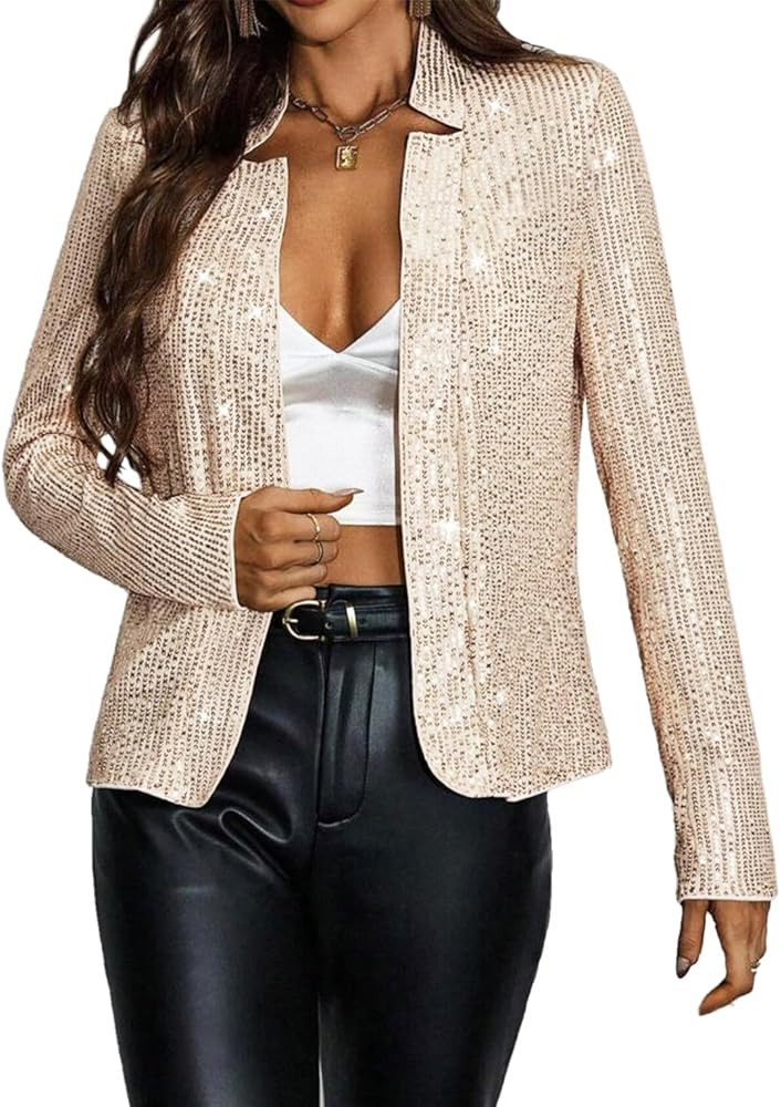 Haoohu Women’s Sequin Short Jackets Long Sleeve Open Front Coat Glitter Blazer Casual Coat Part... | Amazon (US)