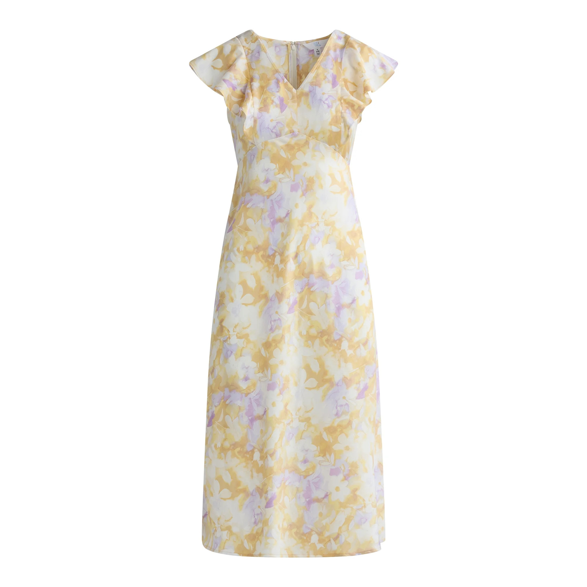 Time and Tru Women's and Women’s Plus Silky Satin Midi Dress with Flutter Sleeves, Sizes XS-4X | Walmart (US)