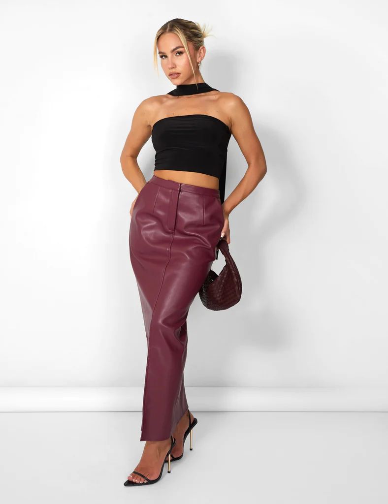 Kaiia Leather Look Maxi Skirt in Burgundy | Public Desire (US & CA)