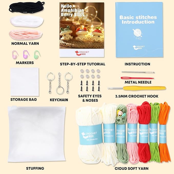 Crochet Kit for Beginners: 3 PCS Animal Mushroom Starter Crochet Kits with Step-by-Step Video Tut... | Amazon (US)