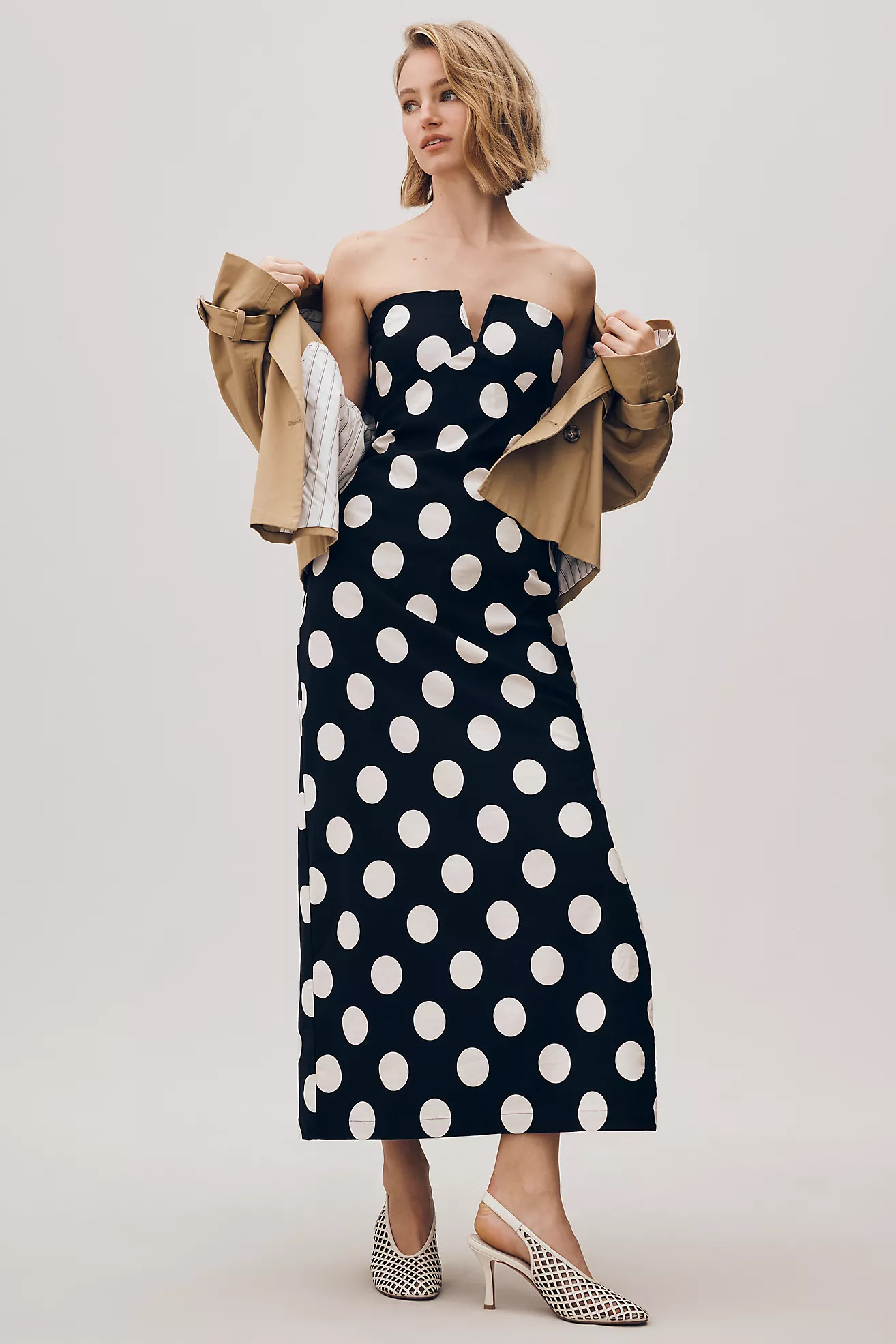 By Anthropologie Strapless Linen Plunge-Neck Midi Dress | Anthropologie (US)