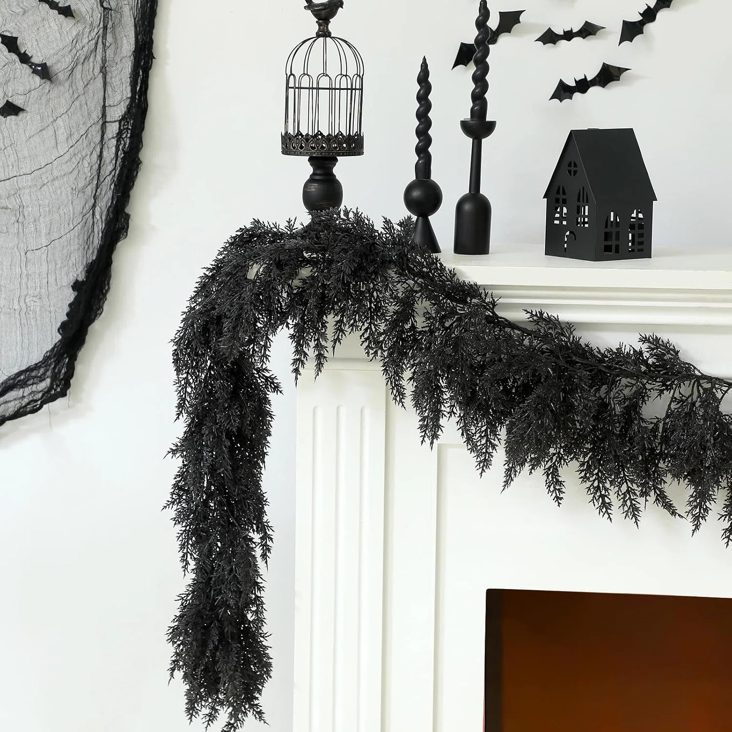 9-Foot Black Artificial Cedar Garland: Realistic Halloween Faux Cedar Pine Decoration for Home, M... | Wayfair North America