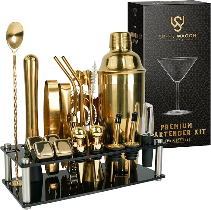Mixology Bartender Kit – 24 Piece Gold Cocktail Shaker Set w/Stand – Essential Home Bar Acces... | Amazon (US)