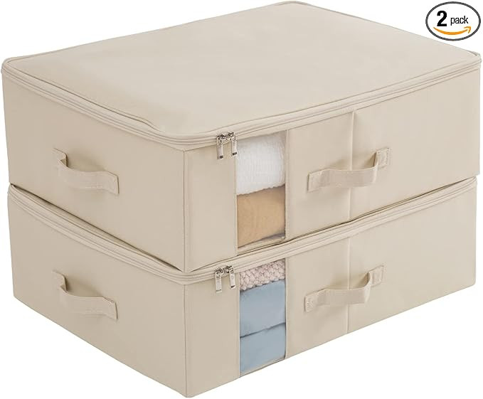 CANFOD Storage Bags 2 Pack, Thick Fabric Clothes Storage Bins, Foldable Storage Containers for Cl... | Amazon (US)