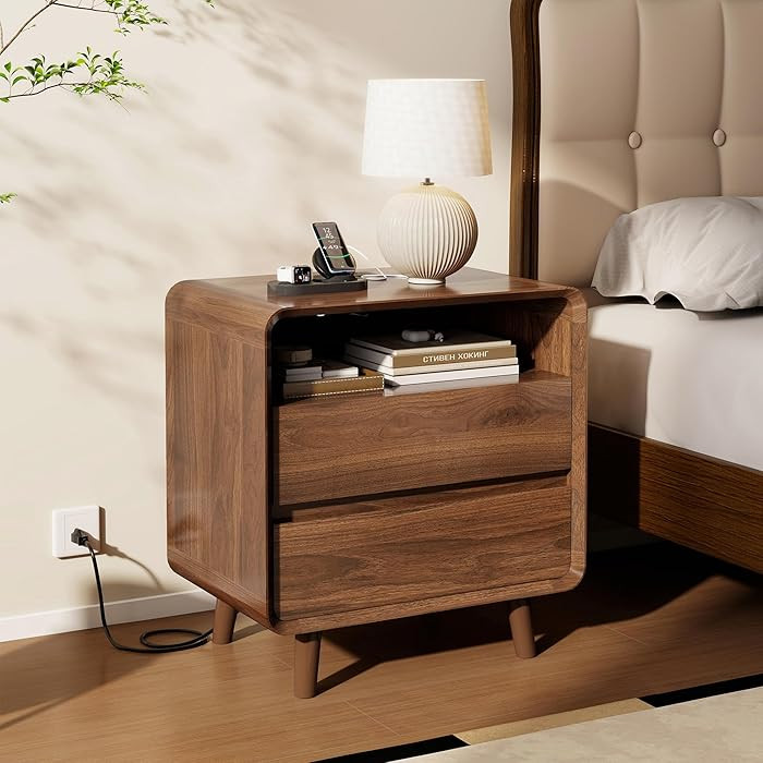Nasonet Mid Century Modern Nightstand with Charging Station, Wood Bedroom End Tables Nightstands ... | Amazon (US)