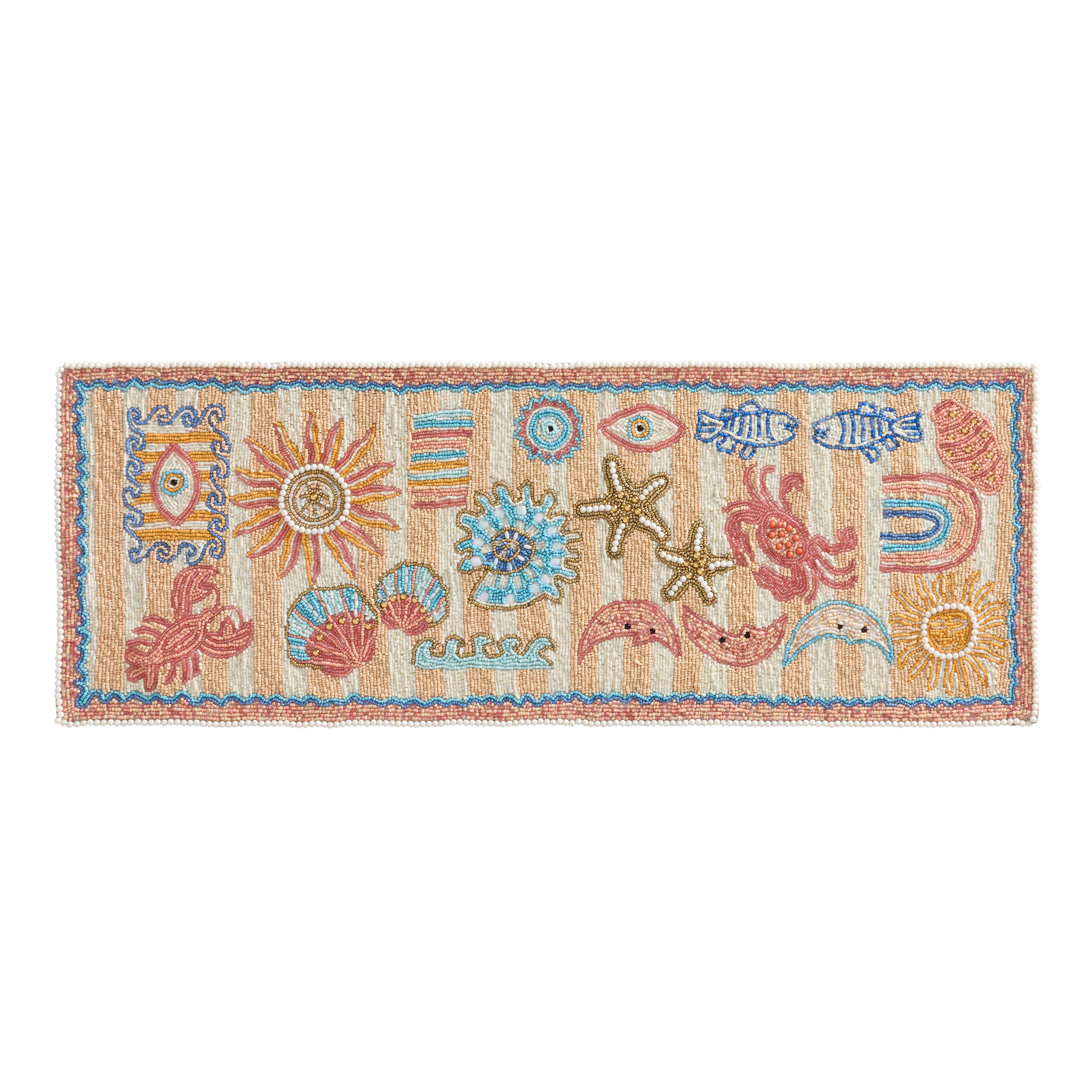 Coral and Blue Mystic Shores Beaded Table Runner | World Market
