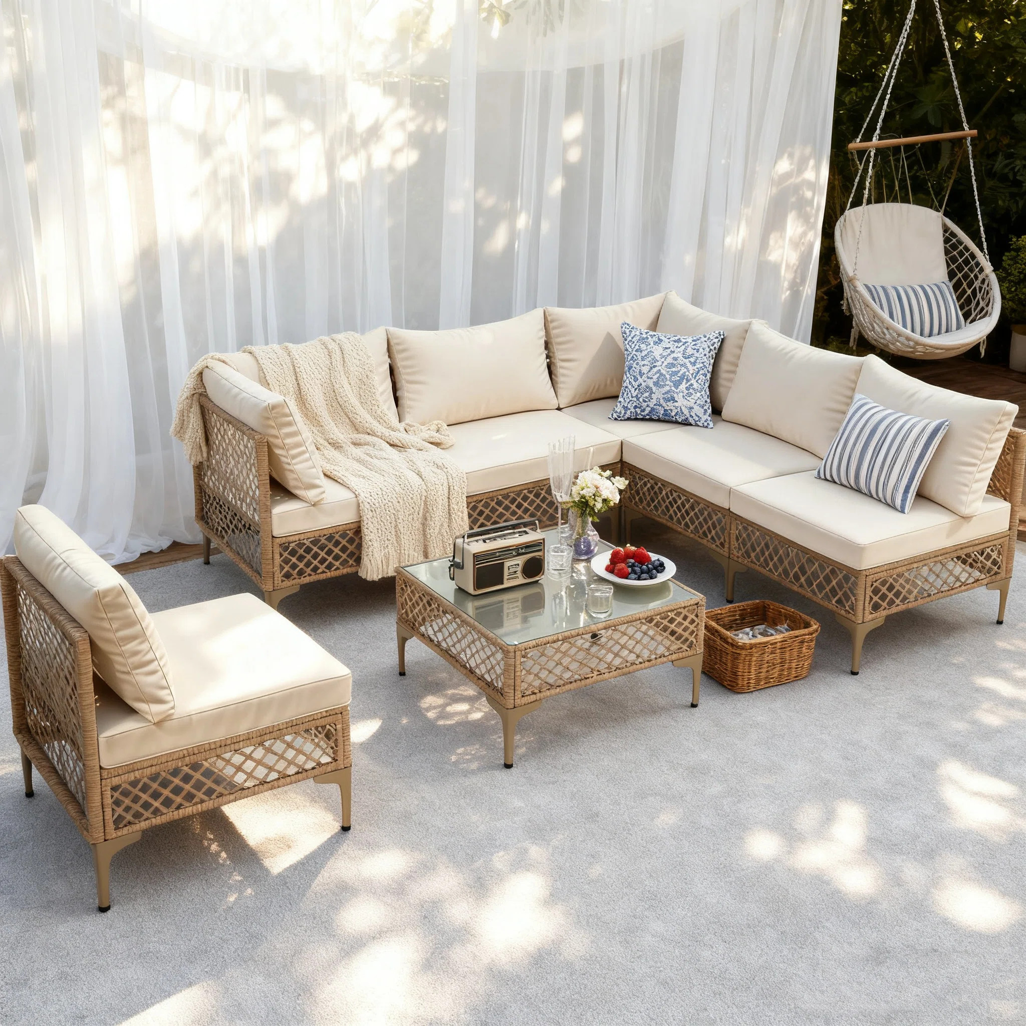 7 Piece Rattan Sectional Seating Group With Cushions | Wayfair North America