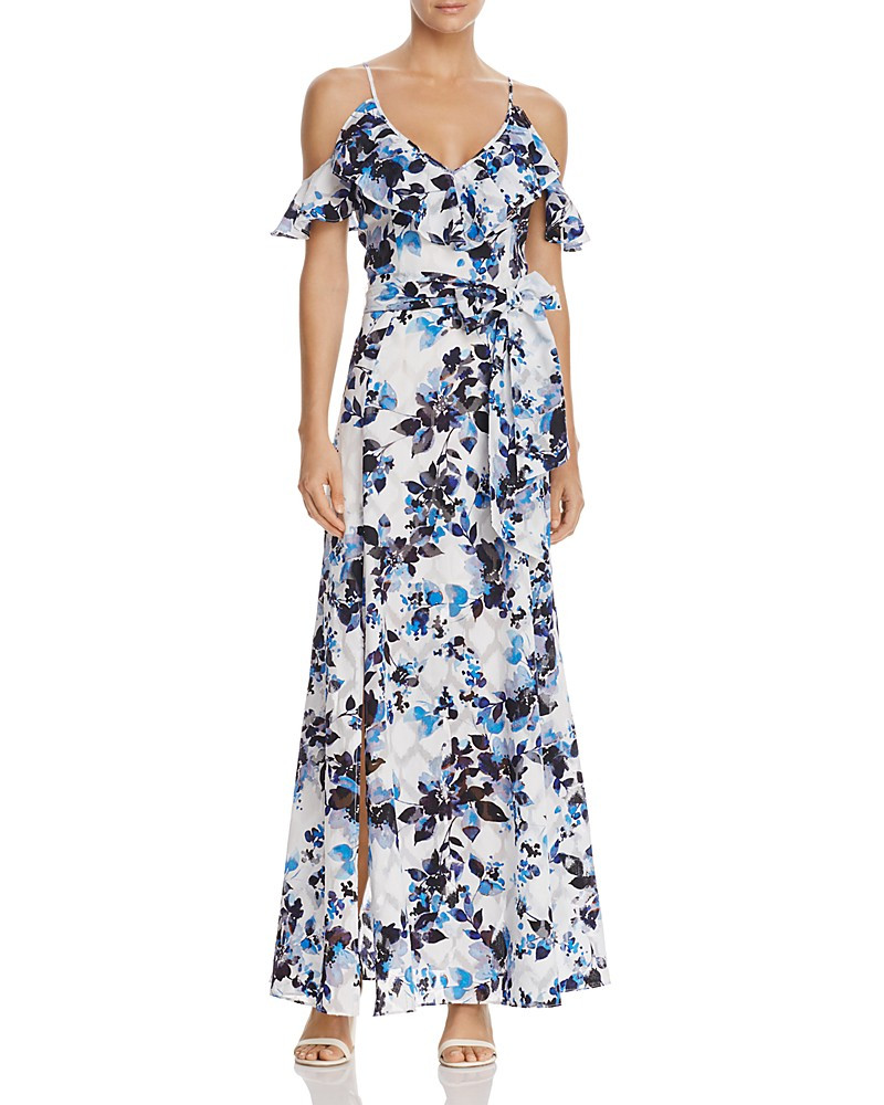 Eliza J Cold-Shoulder Flutter Sleeve Floral Maxi Dress | Bloomingdale's (US)