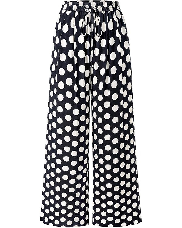 PRETTYGARDEN Womens Pants Elastic Waist Floral Lightweight Palazzo Pants for Women Casual Lounge ... | Amazon (US)