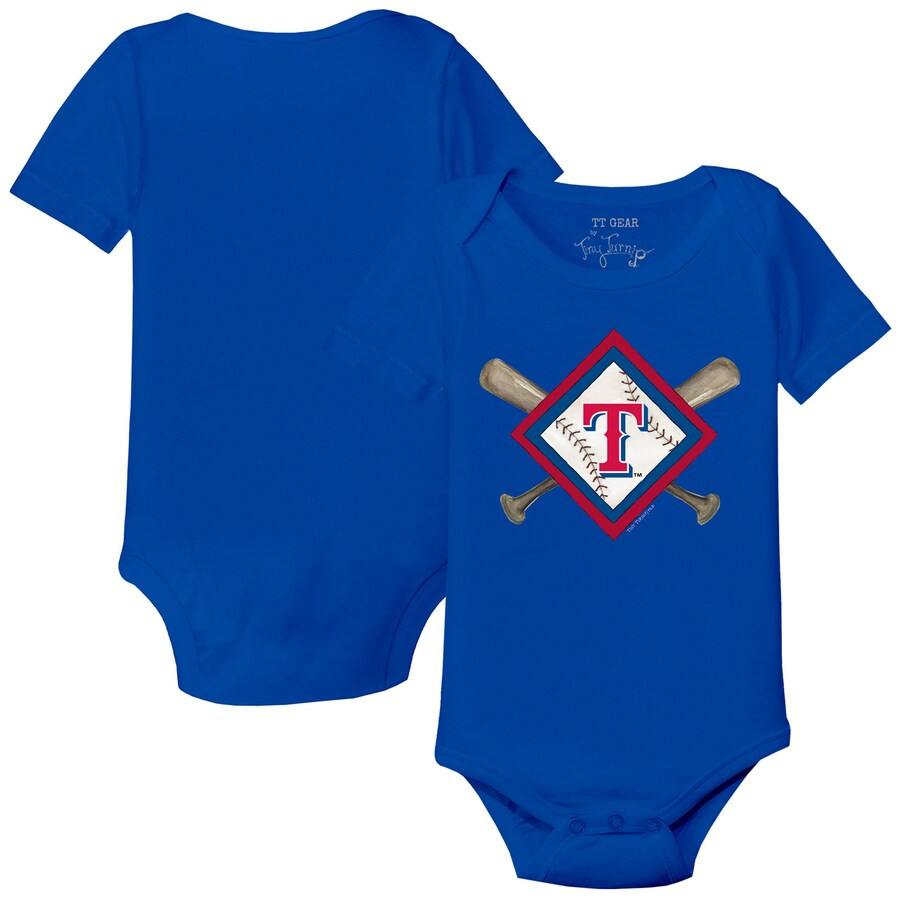Infant Texas Rangers Tiny Turnip Royal Diamond Cross Bats Bodysuit | MLB Shop