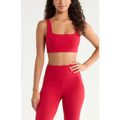 Zella Studio Luxe Square Neck Sports Bra in Red Jester at Nordstrom, Size Large | Nordstrom