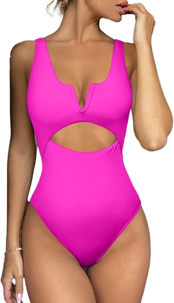 Meyeeka Womens One Piece Swimsuits Tummy Control Bathing Suit for Women Push Up Swimwear V Neck H... | Amazon (US)