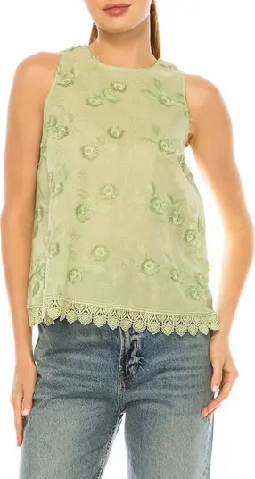 A COLLECTIVE STORY Embroidered Lace Trim Sleeveless Top | Nordstrom | Nordstrom