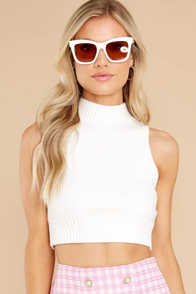 Off My Mind White Knit Cropped Tank Top | Red Dress 