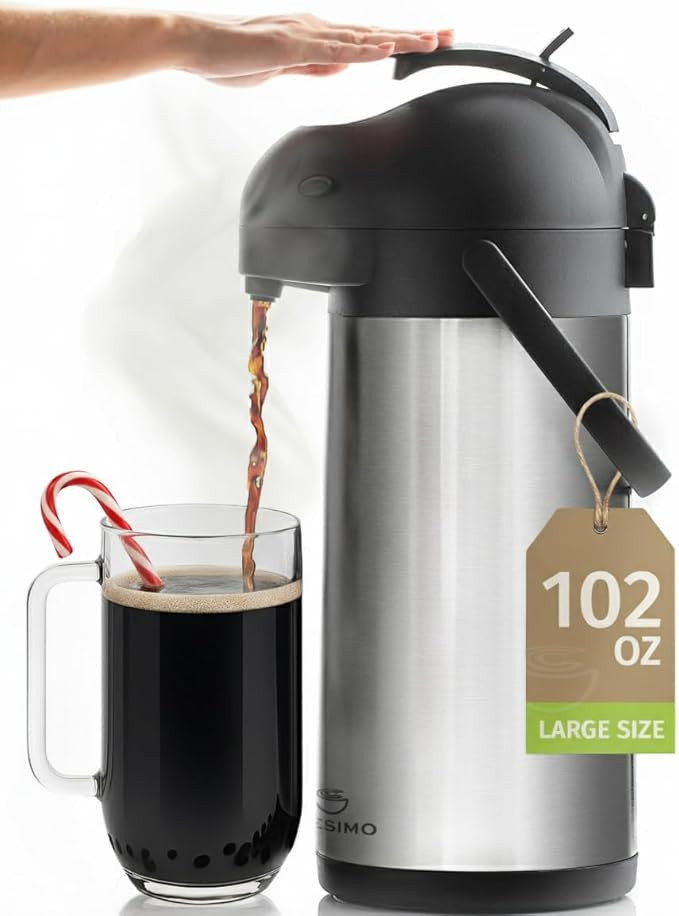 Cresimo Coffee Carafe with Pump - 102oz / 3L Airpot 12 Hours Large Hot Water Carafe, Cocoa Dispen... | Amazon (US)