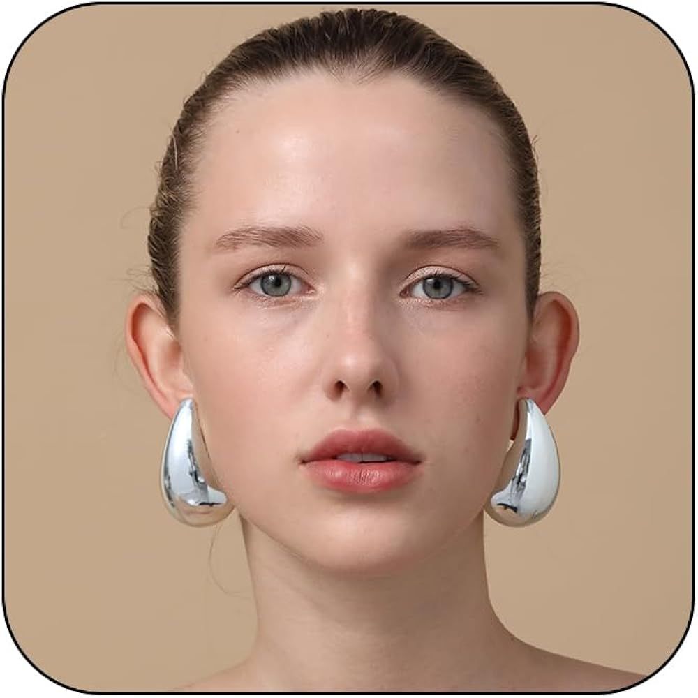 Earring Dupes Extra Large Big Chunky Gold Hoop Earrings for Women, Tear Drop Lightweight Gold Pla... | Amazon (US)