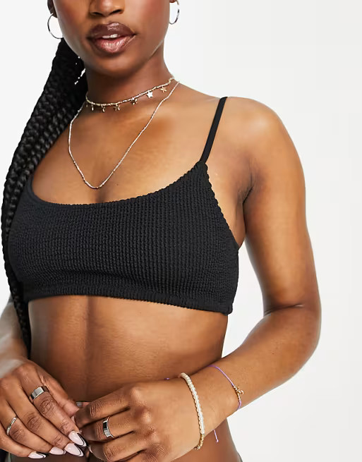 Weekday Sunny recycled textured bikini top in black | ASOS (Global)