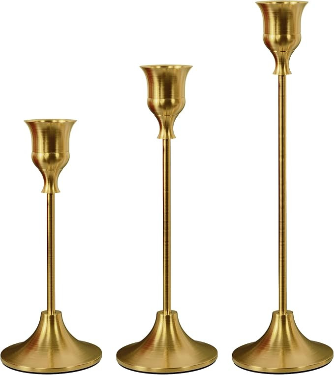 Brass Gold Candlestick Holders Taper Candle Holders, Set of 3 Vintage Candle Sticks Holder Decor ... | Amazon (US)