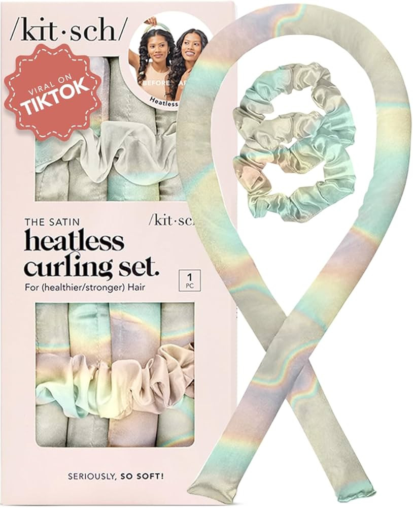 Kitsch Satin Heatless Curling Set - Overnight Hair Rollers for Soft Curls, Curling Rod Headband, ... | Amazon (US)