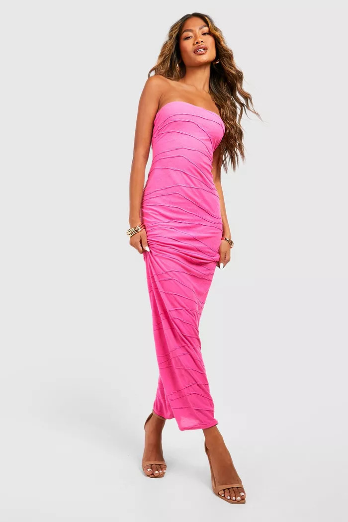 Bandeau Textured Seam Detail Maxi Dress | Boohoo.com (US & CA)