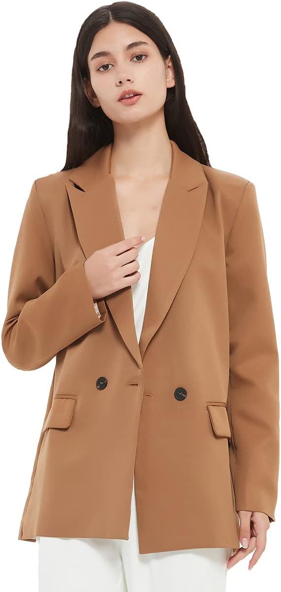 Women's Casual Long Sleeve Lapel Oversized Button Work Office Blazer Suit Jacket | Amazon (US)