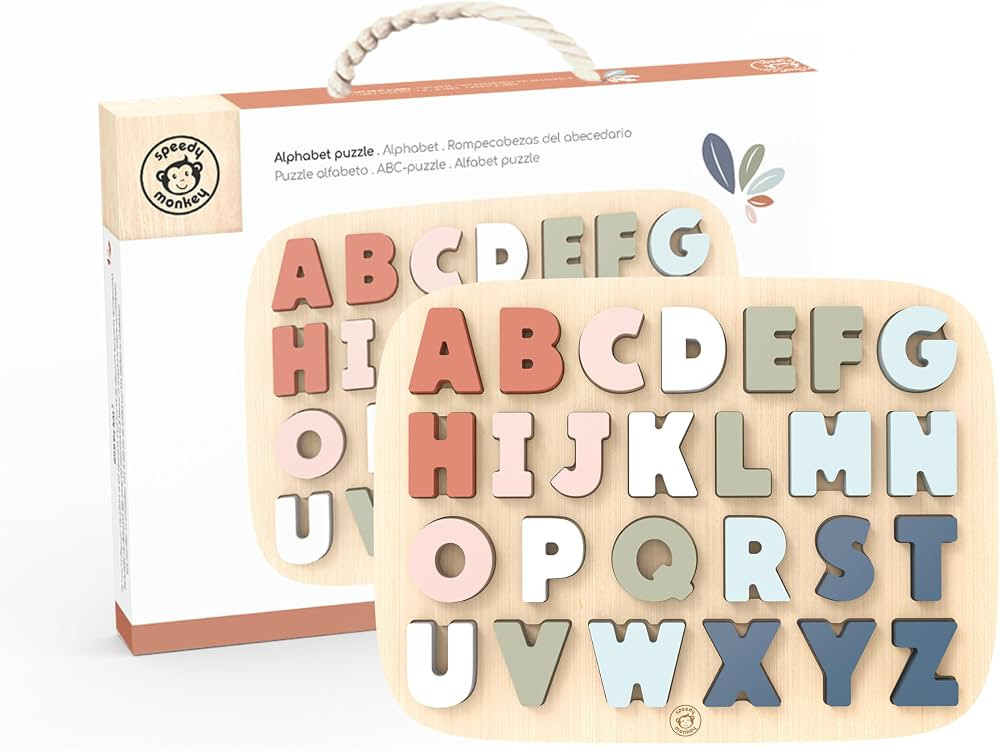 Speedy Monkey Colorful Wooden Alphabet Puzzle | Non Toxic, Child-Safe Paint, Learning Toy for Kid... | Amazon (US)