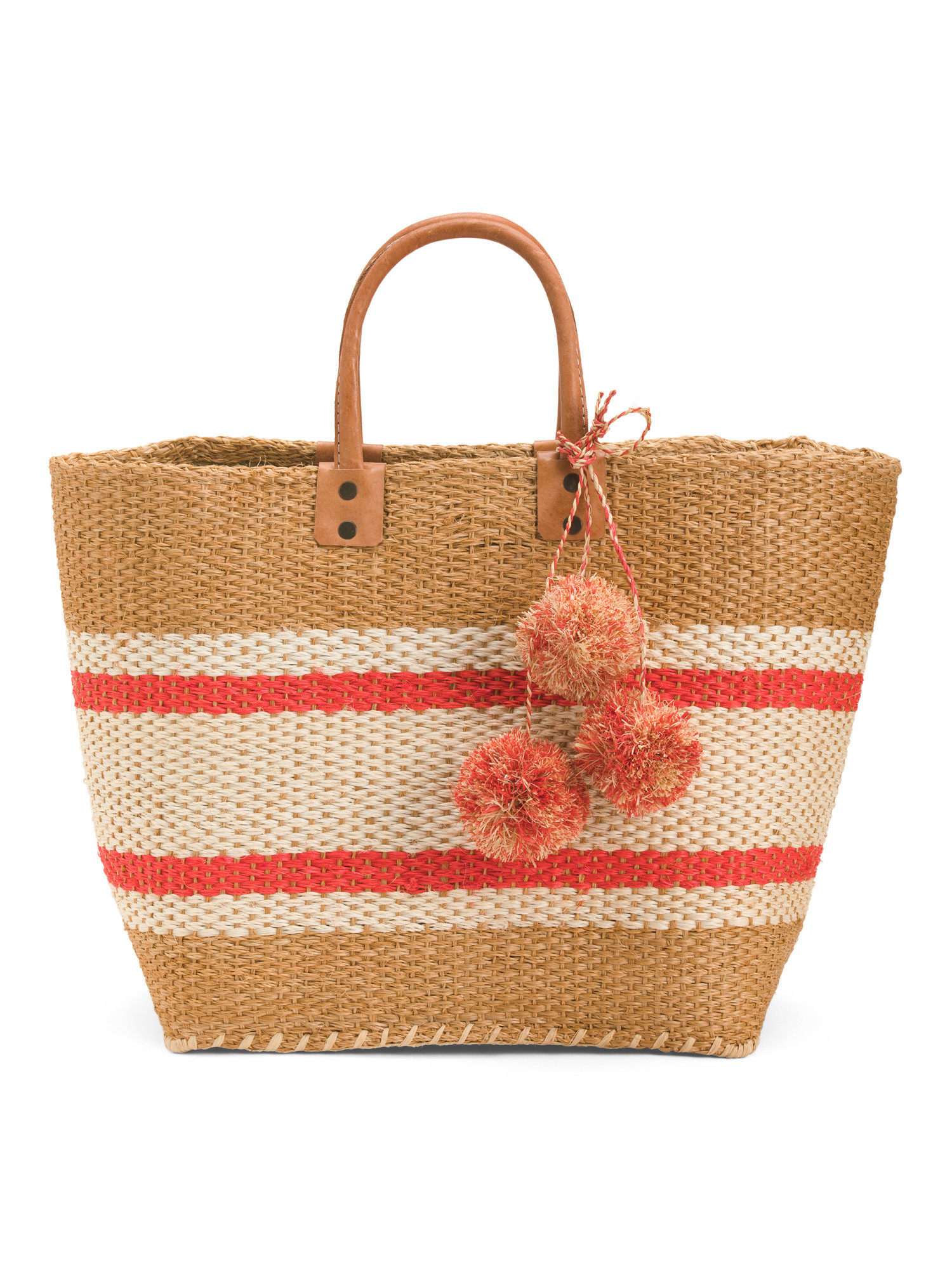 Handmade Large Cyprus Woven Basket Tote With Leather Handles | TJ Maxx