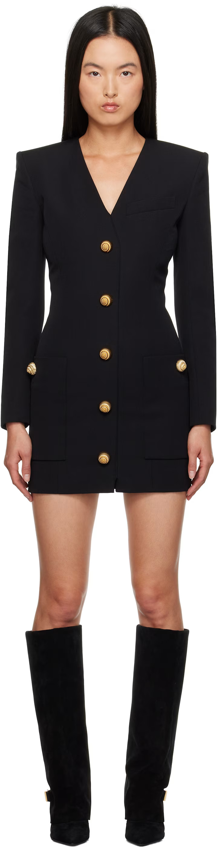 Black Button Tailored Mini Dress | SSENSE