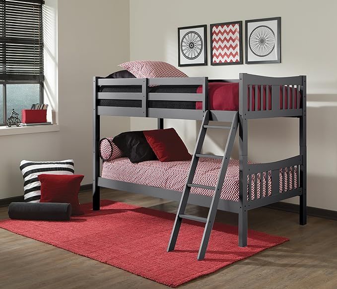 Storkcraft Caribou Solid Hardwood Twin Bunk Bed with Ladder and Safety Rail, Gray | Amazon (US)