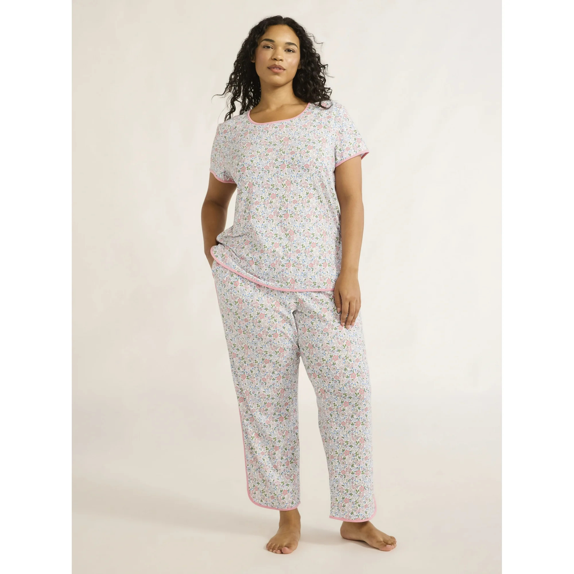 Joyspun Women's Sleep Tee and Pants Pajama Set, 2-Piece, Sizes XS-3X | Walmart (US)