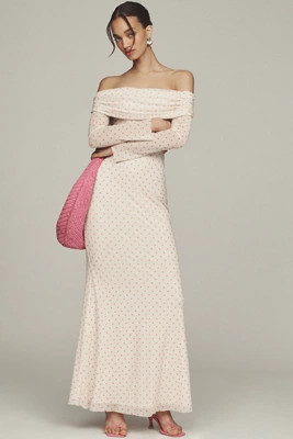 AFRM Long-Sleeve Off-The-Shoulder Mesh Maxi Dress | Anthropologie (UK)