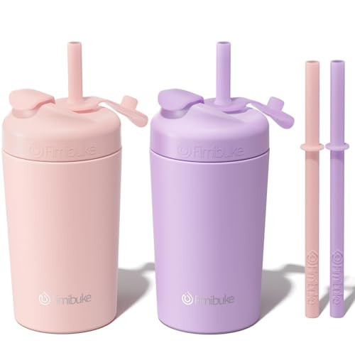Fimibuke Kids & Toddler Cups, 10 OZ Spill Proof Straw Cups for Toddlers, 2 Pack Leak-Proof Kid Insulated Tumbler with Screw-On Lid & Silicone Straw with Stopper, Stainless Steel Sippy Cup for Girl Boy | Amazon (US)
