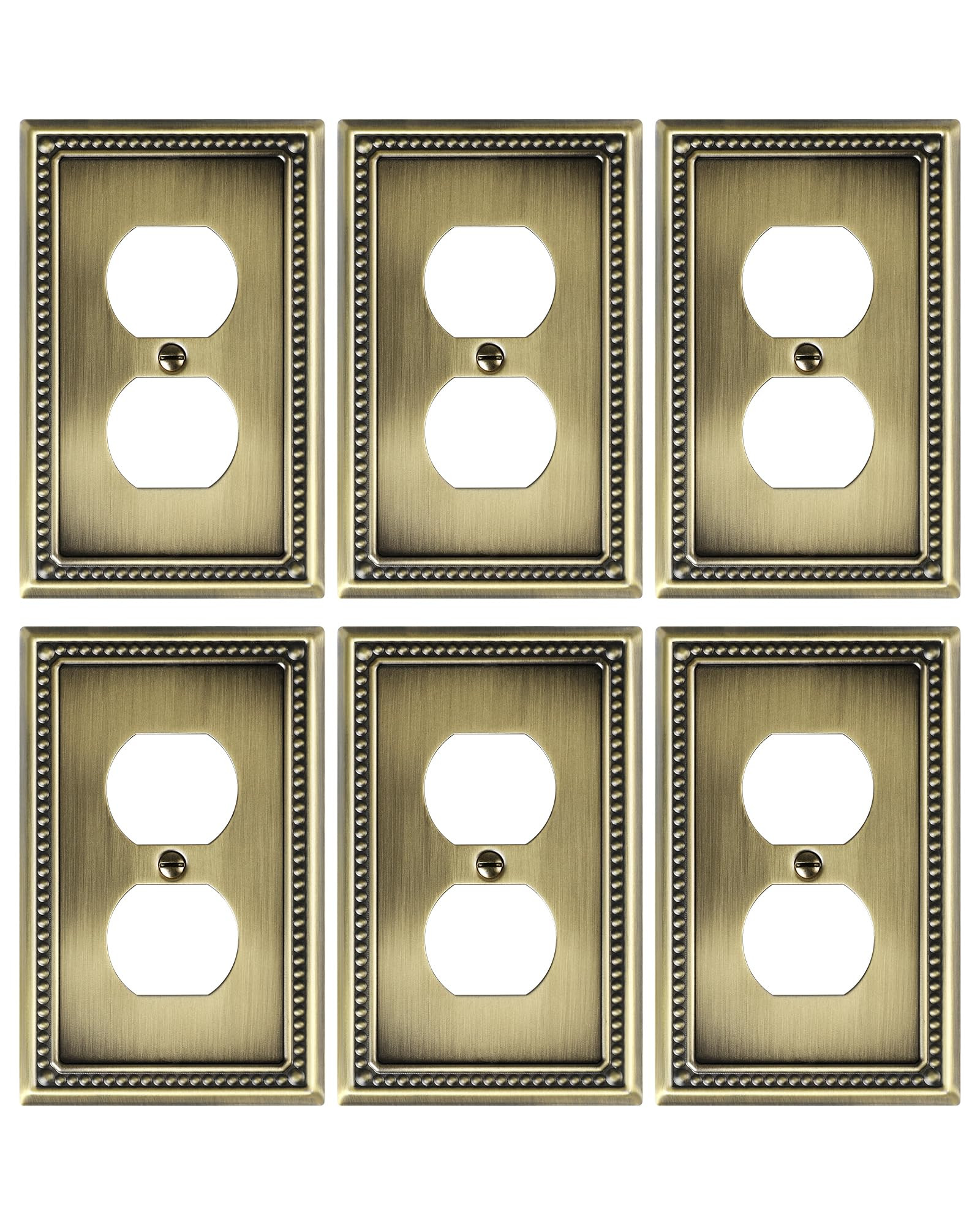 6-Pack Duplex Outlet Cover Plate, Antique Brass Metal Wall Plates for Electrical Outlets, 1 Gang ... | Amazon (US)