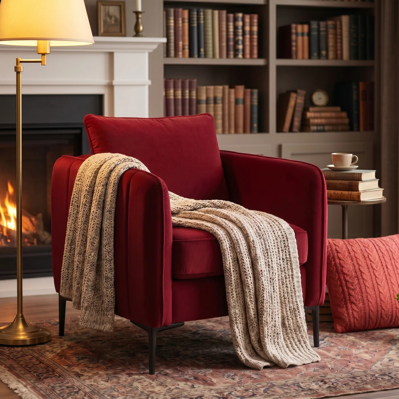 CHITA Wine Red Velvet Accent Chair