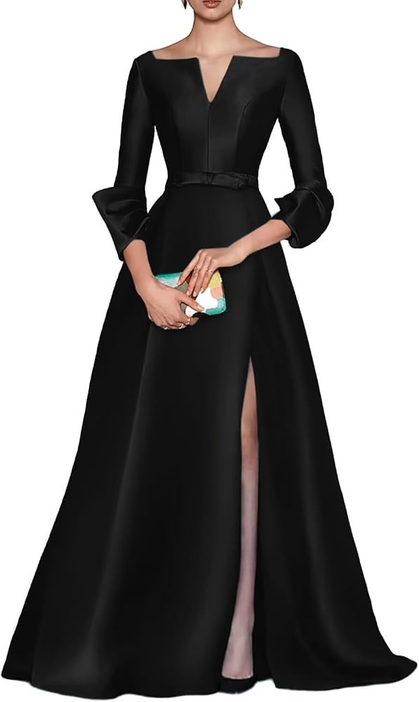 Women Satin V Neck Mother of The Bride Dresses for Wedding Long A Line Elegant Evening Gown with ... | Amazon (US)