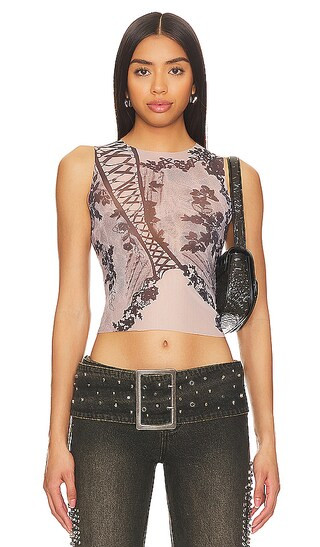 Mesh Edge Tank Top in Black & White Multi | Revolve Clothing (Global)