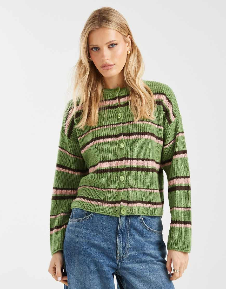 Miss Selfridge striped cardigan in green | ASOS (Global)