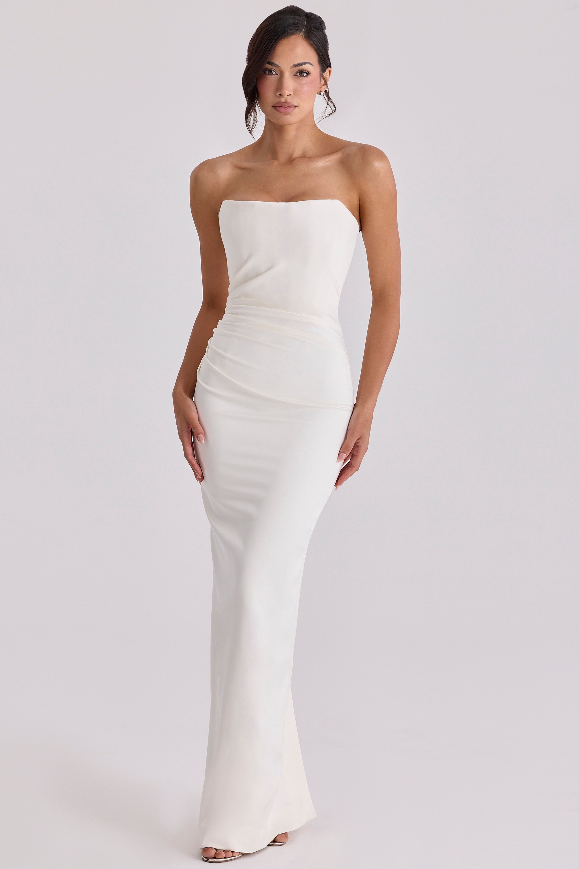ivory satin strapless bridal gown | House of CB